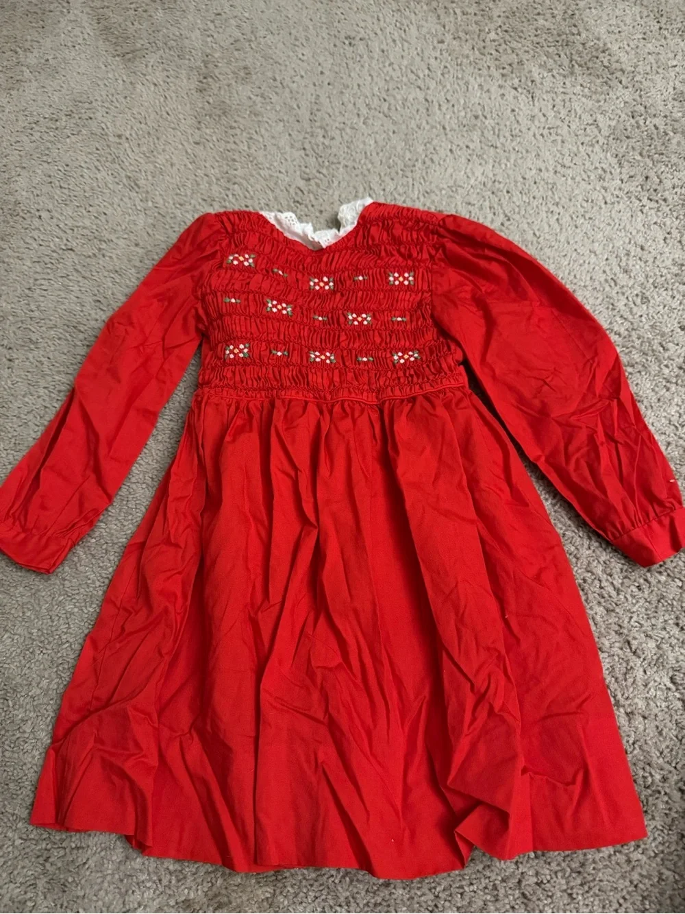 VTG Polly Flinders Red Smocked Dress Embroidery Toddler Size 6 Christmas USA